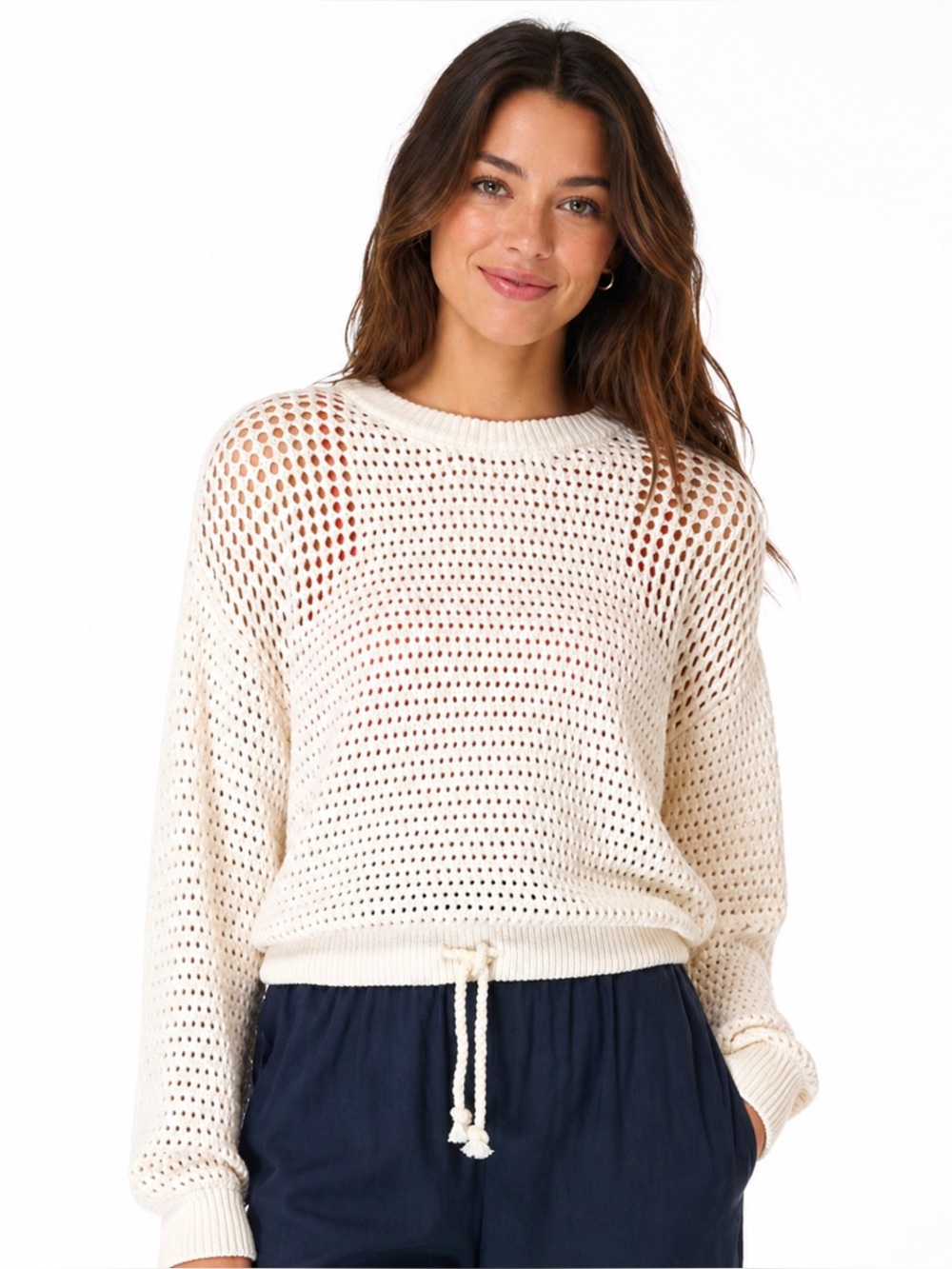 NWT Sweaty Betty Tides High Open Weave Sweater in Cream - Size L